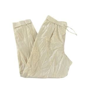Anne Klein Women's Chalk Gold Linen Blend Trouser Pants Size Medium